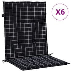 Vidaxl Podušky na židli s nízkým opěradlem 6 ks černé kárované textil