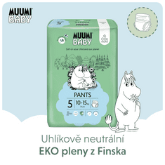 MUUMI BABY Pants 5 Maxi+ 10-15 kg měsíční balení kalhotkových eko plen 114 ks