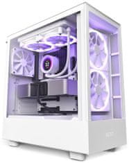 NZXT skříň H5 Elite edition / 3x120 mm (2xRGB) fan / USB 3.0 / USB-C 3.1 / průhledná bočnice i přední panel / bílá