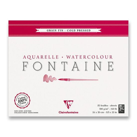 Clairefontaine Akvarelový blok Fontaine Cold Pressed 24 x 30 cm, 25 listů, 300 g