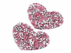Kraftika 2ks růžová malinová nažehlovací srdce s kamínky