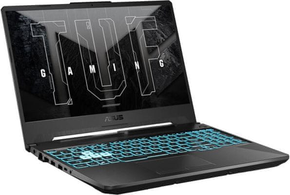 herný notebook Asus TUF Gaming F15 FX506HF-HN004 15,6 palca Full HD IPS displej Intel Core i5 11 generácie NVIDIA GeForce RTX 2050 WiFi 6 802.11 ax 512 GB SSD 16GB RAM DDR4 zvuk DTS Ultra Smart Amplifier certifikovaná odolnosť vojenská MIL-STD-810