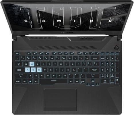 herný notebook Asus TUF Gaming F15 FX506HF-HN004 15,6 palca Full HD IPS displej Intel Core i5 11 generácie NVIDIA GeForce RTX 2050 WiFi 6 802.11 ax 512 GB SSD 16GB RAM DDR4 zvuk DTS Ultra Smart Amplifier certifikovaná odolnosť vojenská MIL-STD-810