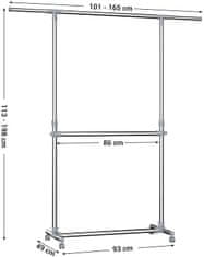 Songmics Stojan na oděvy stříbrný pojízdný 2 konzole 165 cm