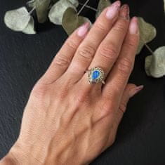 LS Rhodiovaný prsten vzorovaný s modrým opálem stříbro 925/1000 54