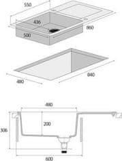 Concept Kuchyňský granitový dřez DG10L60bc Linea ČERNÝ