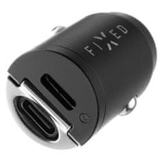 FIXED Adaptér do auta 2xUSB-C, 30 W PD + USB-C kabel 1, 2 m - černý