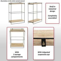 MCW Nástěnná police K77, závěsná police Kuchyňská police, masivní dřevo kov Industrial 2 police 50x35x17cm ~ tmavě šedá