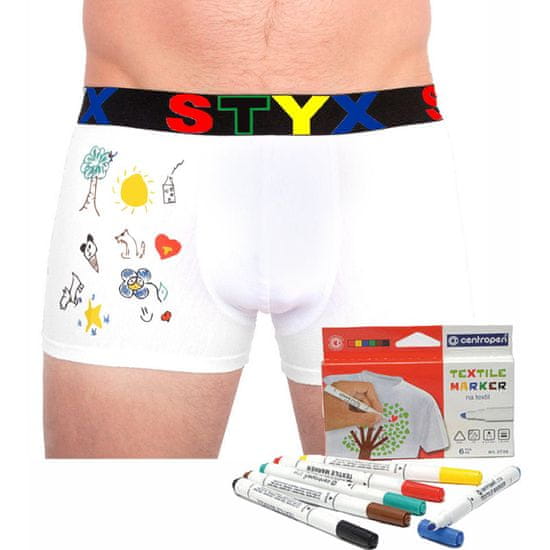 Styx Pánské boxerky sportovní guma bílé + fixy na textil (GF1061)