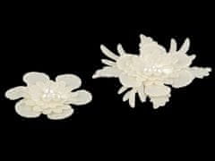 Kraftika 10ks perleť krémová textilní květ 3d s korálky