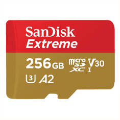 SanDisk Extreme microSDXC 256GB + SD Adapter 190MB/s and 130MB/s Read/Write A2 C10 V30 UHS-I U3