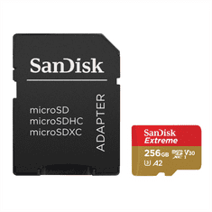 SanDisk Extreme microSDXC 256GB + SD Adapter 190MB/s and 130MB/s Read/Write A2 C10 V30 UHS-I U3