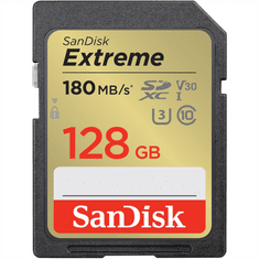 SanDisk Extreme 128GB SDXC Memory Card 180 MB/s and 90 MB/s, UHS-I, Class 10, U3, V30