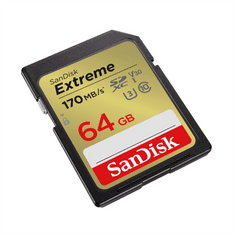 SanDisk Extreme 64GB SDXC Memory Card 170MB/s and 80MB/s, UHS-I, Class 10, U3, V30