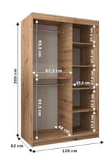 Veneti Šatní skříň se zrcadlem MILADA - šířka 120 cm, dub artisan / černá