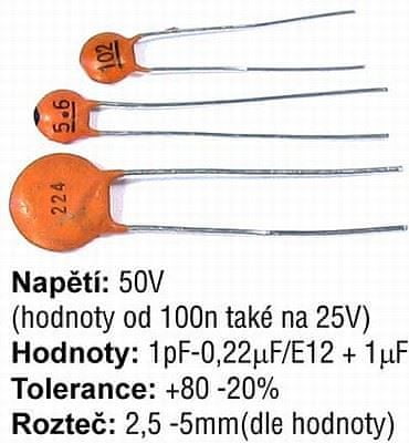 HADEX 1n5/50V SUNTAN, RM=2,54, keramický kondenzátor