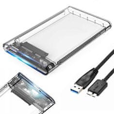 HADEX Externí box pro SATA 2,5” HDD s připojením na USB 3.0, transparentní