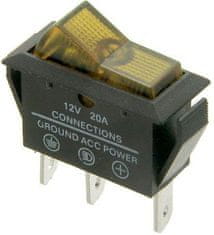 HADEX Vypínač kolébkový ASW-09D, OFF-ON 1pol.12V/20A, žlutý, prosvětlený