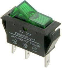 HADEX Vypínač kolébkový ASW-09D, OFF-ON 1pol.12V/20A, zelený, prosvětlený