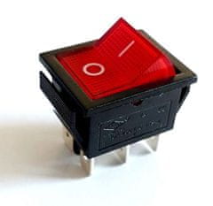 HADEX Přepínač kolébkový IRS-202-1B, ON-ON 2pol.250V/15A červený,prosvětlený
