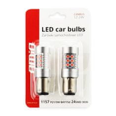 AMIO LED žárovky CANBUS 3030 24SMD 1157 BAY15D P21 / 5W červená 12V / 24V