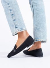 Amiatex Trendy mokasíny dámské černé bez podpatku + Ponožky Gatta Calzino Strech, černé, 39