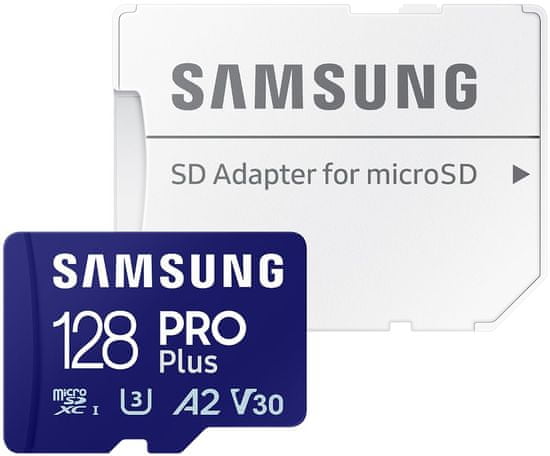 Samsung PRO Plus MicroSDXC 128GB + SD Adaptér / CL10 UHS-I U3 / A2 / V30