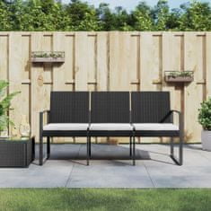 Greatstore 3místná zahradní lavice s poduškami černá PP ratan
