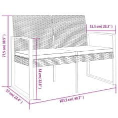 Vidaxl 2místná zahradní lavice s poduškami hnědá PP ratan