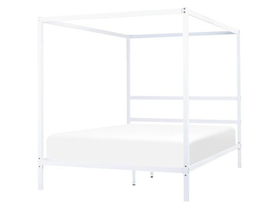 Beliani Kovová postel s baldachýnem 160 x 200 cm bílá LESTARDS