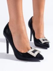 Amiatex Jedinečné dámské černé lodičky na širokém podpatku + Ponožky Gatta Calzino Strech, černé, 37