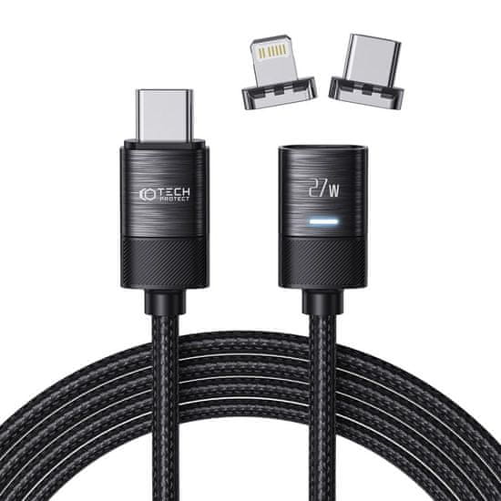 Tech-protect Ultraboost magnetický kabel USB-C - USB-C / Lightning 27W 3A 2m, černý