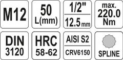 YATO Hlavice s bitem XZN 1/2" M12 YATO - YT-04344