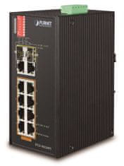 Planet IFGS-1022HPT průmyslový PoE switch, 8x100Mb + 2x1Gb/SFP, PoE 802.3at 30/240W, -40až75°C, dual 48-54VDC, IP30