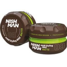 NISHMAN 08 Hair Styling Wax Matte - Revoluční pomáda pro styling vlasů, Umožňuje snadné modelování díky střednímu úchopu, 150ml