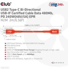 Club 3D kabel USB-C, Data 480Mb,PD 240W(48V/5A) EPR, M/M, 2m