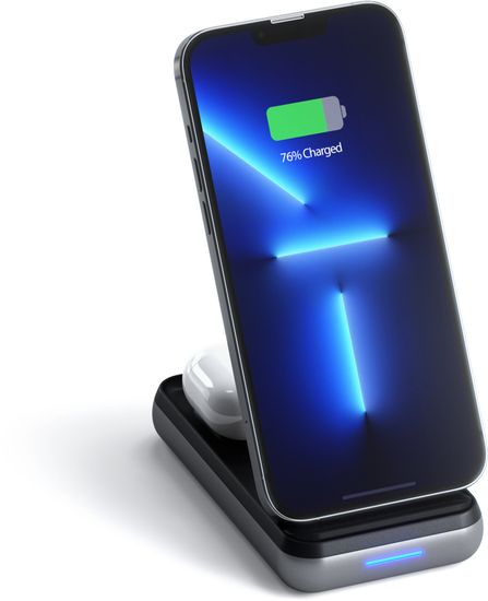 Satechi nabíjecí stojánek Duo Wireless Charger Power Bank, 10000mAh, šedá