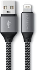 Satechi kabel USB-A - lightning, opletený, 25cm, šedá