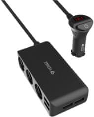 Yenkee nabíjecí adaptér do auta YAC 450, 4x USB-A, 3x 12V, černá