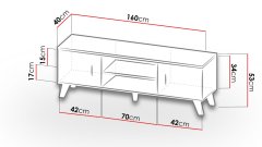 Veneti TV stolek 160 cm OLINA - dub wotan / černý