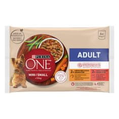 Purina ONE MINI Small Dog Adult Multipack kuře a hovězí ve šťávě 4x85g