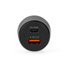 Nedis CCPD65W100BK 65 W duální automobilový USB nabíjecí adaptér 2 A / 3 A / 3.25 A / Quick Charge 3.0 / PD Power Delivery