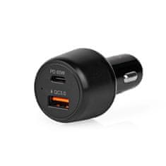 Nedis CCPD65W100BK 65 W duální automobilový USB nabíjecí adaptér 2 A / 3 A / 3.25 A / Quick Charge 3.0 / PD Power Delivery