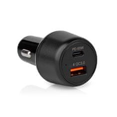 Nedis CCPD65W100BK 65 W duální automobilový USB nabíjecí adaptér 2 A / 3 A / 3.25 A / Quick Charge 3.0 / PD Power Delivery