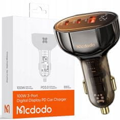 Nabíječka do auta, Mcdodo, USB/USB-C, PD 100W LCD, hnědá CC-2310