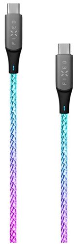 kabel oboustranný konektor USB-C Fixed FIXDLED-CC-RA RGB LED podsvícení osvětlení měděné opletení stahovací pásek praktický nalepovací organizér 60 Watt 60W PowerDelivery PD Rapid Charge 1,2 m metr