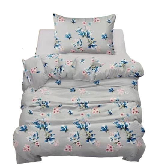 Bavlissimo Povlečení na jednu postel květena 140x200/70x90 cm - světle šedá