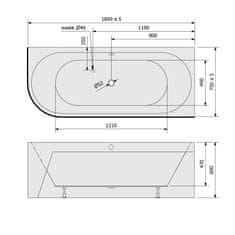 POLYSAN VIVA R MONOLITH asymetrická vana 180x75x60cm, bílá/černá 72129MB - Polysan