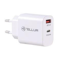 Tellur PDHC101 síťová dvouportová nabíječka, PD 20W + QC3.0 18W, bílá