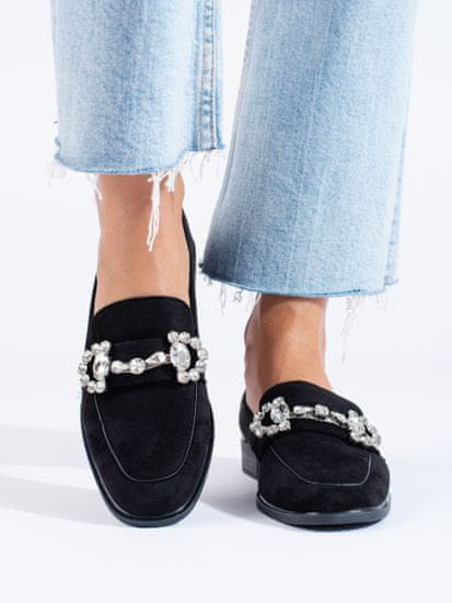 Amiatex Luxusní mokasíny dámské černé bez podpatku + Ponožky Gatta Calzino Strech